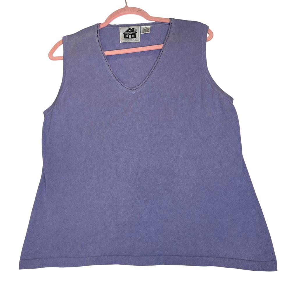 Grandmacore Vintage Purple V-Neck Sleeveless Sweater Vest Cotton Ramie Blend 1X